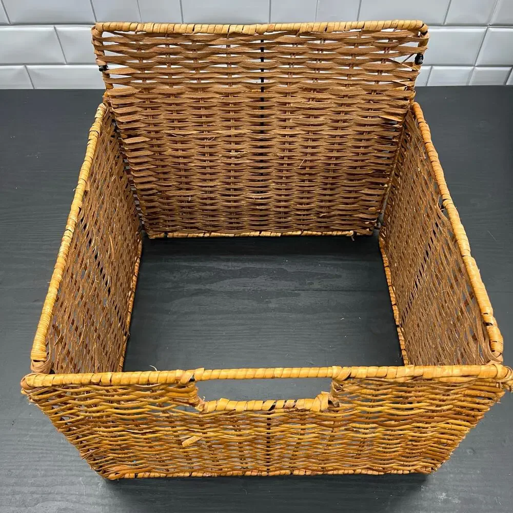 Collapsible Woven Storage Bin Basket Organizer Container 13x13x9 Wicker Rattan